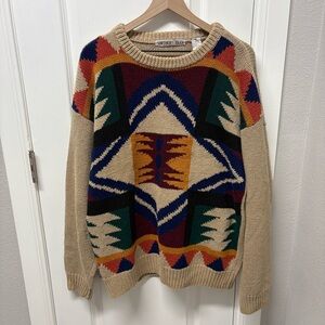 VTG Northern Isles Sweater XXL Blue Geometric Knit Pullover Sweater Grandpacore